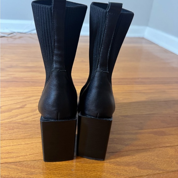 Steve Madden Tackle Black Leather Pointed-Toe Sock Boots - Picture 5 of 10